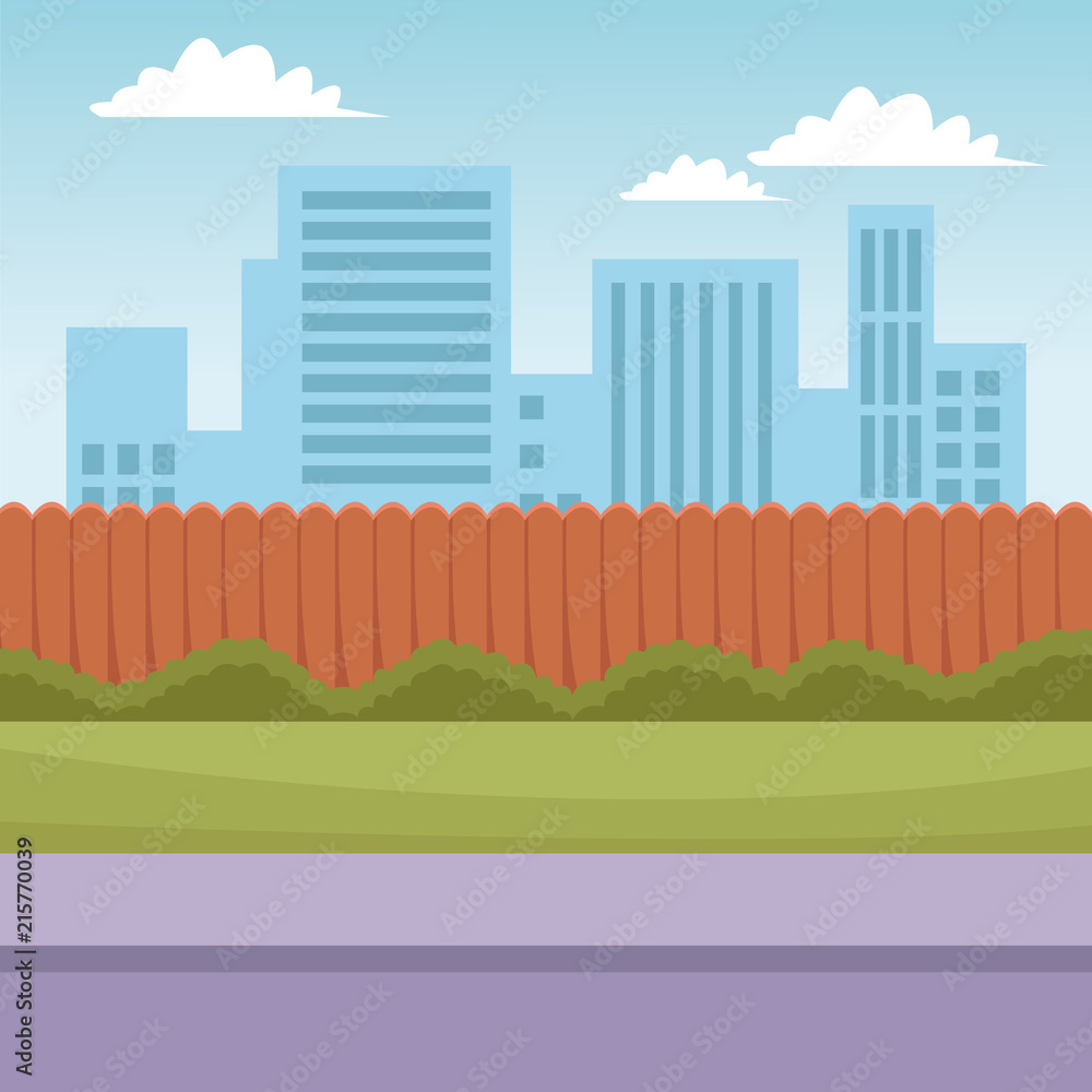 Cityscape scenery cartoon from street view vector illustration graphic design