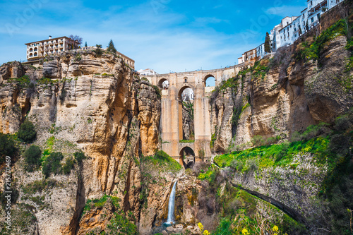 landscape with the Tajo Gorge and stone bridge, Ronda, Spain photo