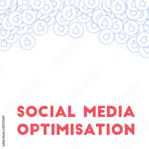 Social media icons. Social media optimisation concept. Falling scattered thumbs up. Mesmeric abstrac