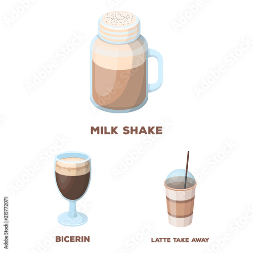 Different kinds of coffee cartoon icons in set collection for design. Coffee drink vector symbol stock web illustration.