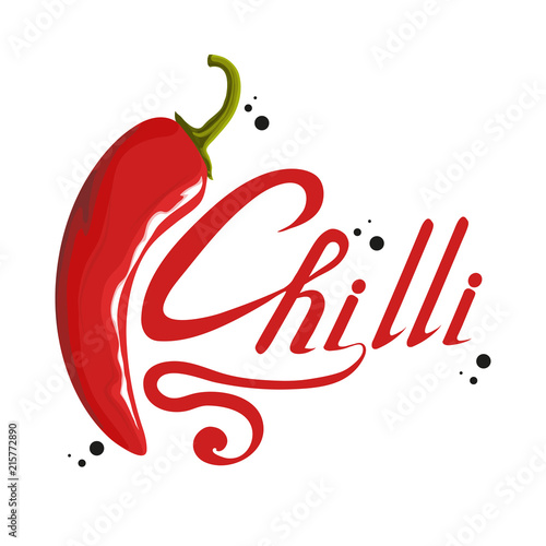 Hand drawn Red hot pepper. Spicy ingredient. Chili logo. Spice Hot Chili Pepper isolated on white background. Natural healthy food. Vector graphics to design