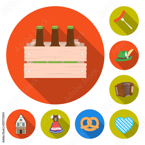 October festival in Munich flat icons in set collection for design.Tradition and fun vector symbol stock web illustration.