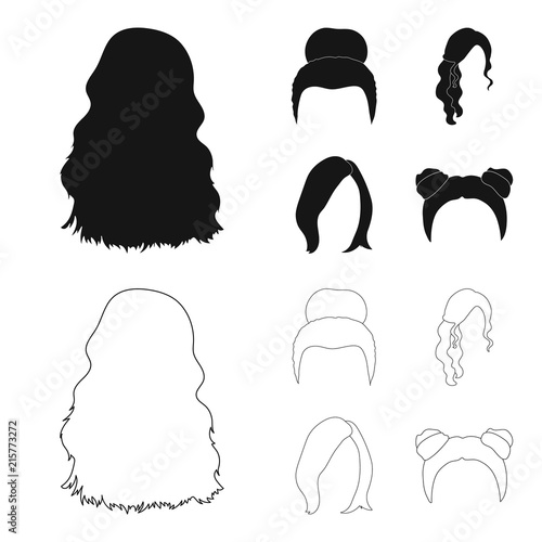 Blond with a bunch, red wavy and other types of hair. Back hair set collection icons in black,outline style vector symbol stock illustration web.
