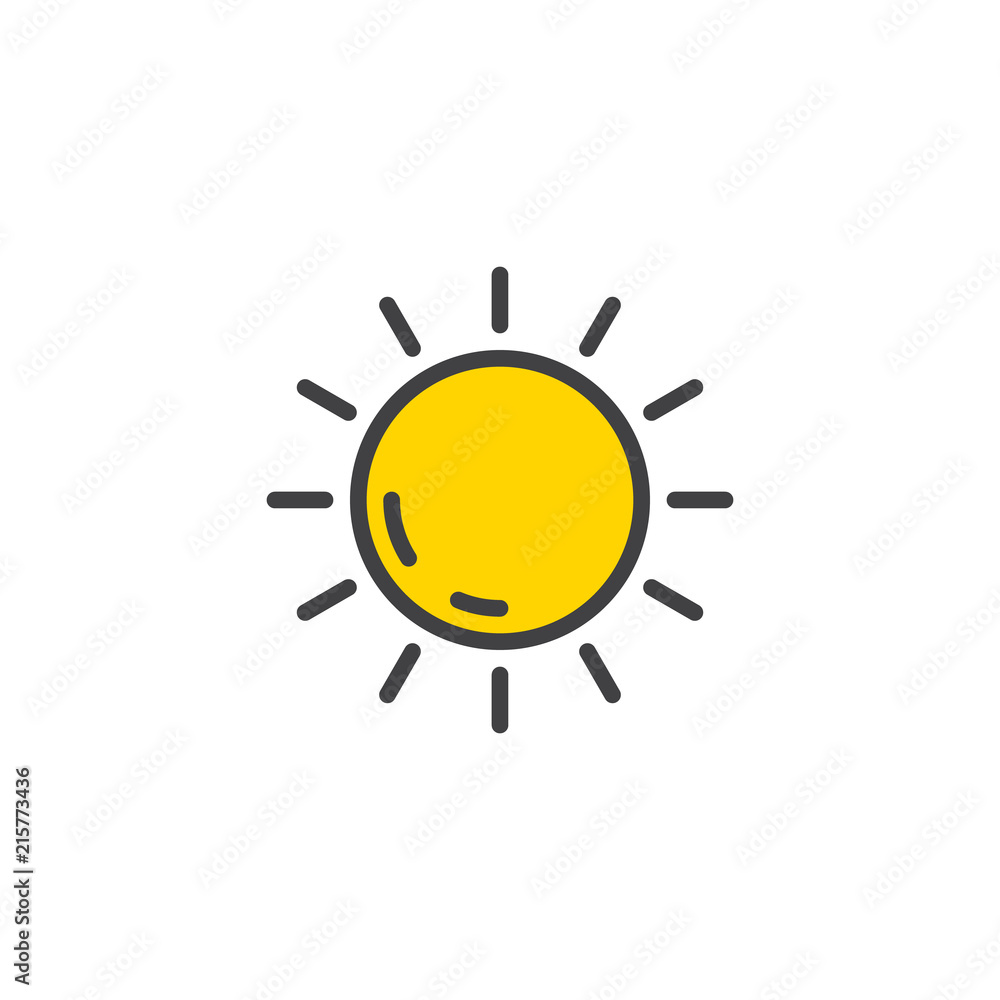 Sun filled outline icon, line vector sign, linear colorful pictogram isolated on white. Summer season symbol, logo illustration. Pixel perfect vector graphics Sun filled outline icon, line vector sign, linear colorful pictogram isolated on white. Summer season symbol, logo illustration. Pixel perfect vector graphics