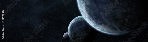 Panoramic view of planets in distant solar system 3D rendering elements of this image furnished by NASA