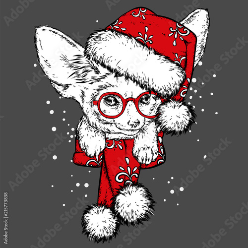 A funny fox in a New Year's hat and scarf. Vector illustration for a postcard or a poster, print for clothes. Hipster. Christmas and New Year.