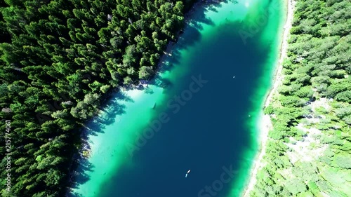 4K scenic flight of Eibsee in Bavaria on the bottom of Zugspitze the highest mountain in germany