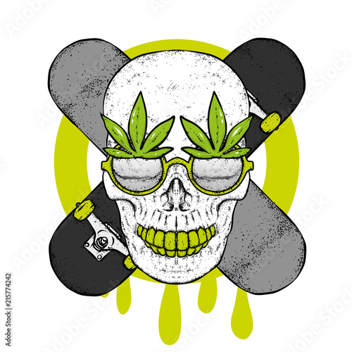 Skateboards in the shape of a stop sign. Do not stop. Vector illustration for design or poster, print for clothes. Skate, sport and extreme. Skull and graffiti.