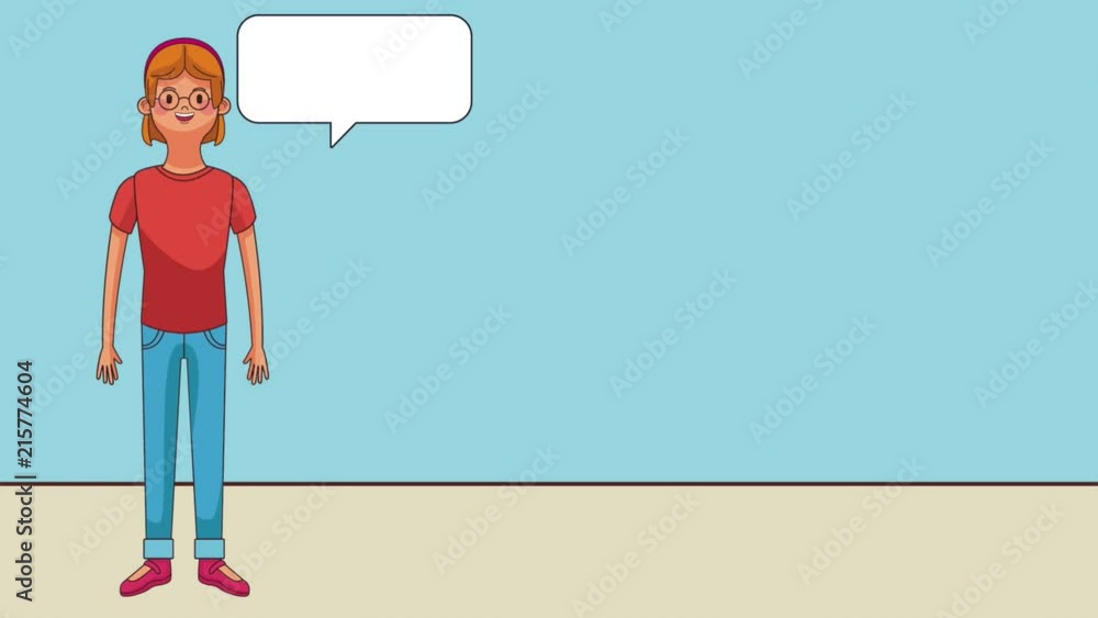 Young woman talking with blank bubble speech high definition animation colorful scenes Young woman talking with blank bubble speech high definition animation colorful scenes