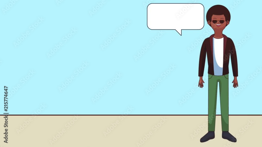 Afro cool young man with sunglasses and blank bubble speech high definition animation colorful scenes Afro cool young man with sunglasses and blank bubble speech high definition animation colorful scenes