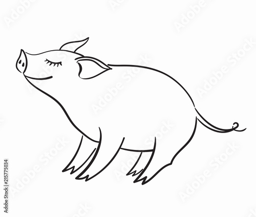Pig Template for greeting card. Black and white linear vector illustration. Template for greeting card.