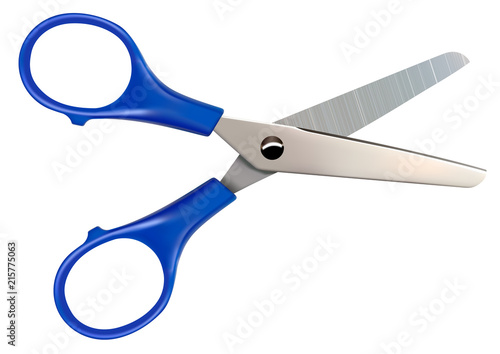 Scissors with Blue Finger Rings - Detailed Illustration Isolated on White Background, Vector