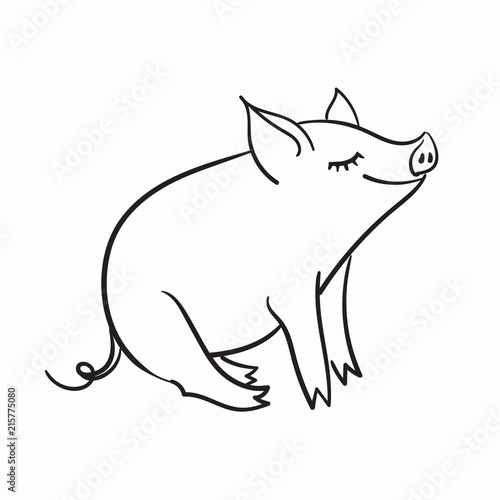 Pig Black and white linear vector illustration. Template for greeting card.