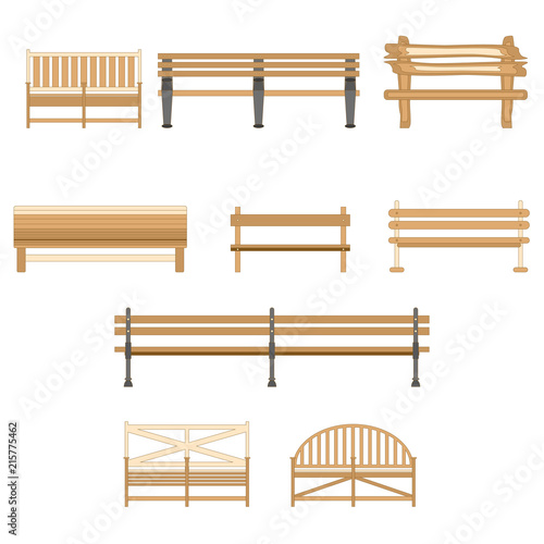 Wooden One Park Bench Isolated on White Background. Vector