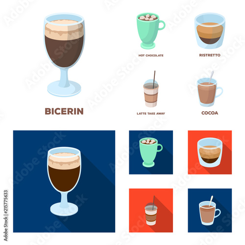 Ristretto, hot chocolate, latte take-away.Different types of coffee set collection icons in cartoon,flat style vector symbol stock illustration web.