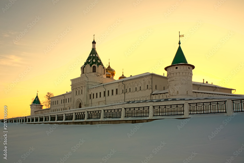 Ipatievsky monastery at sunset in winter. Kostroma, Russia.