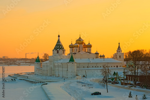Ipatievsky monastery at sunset in winter. Kostroma, Russia.