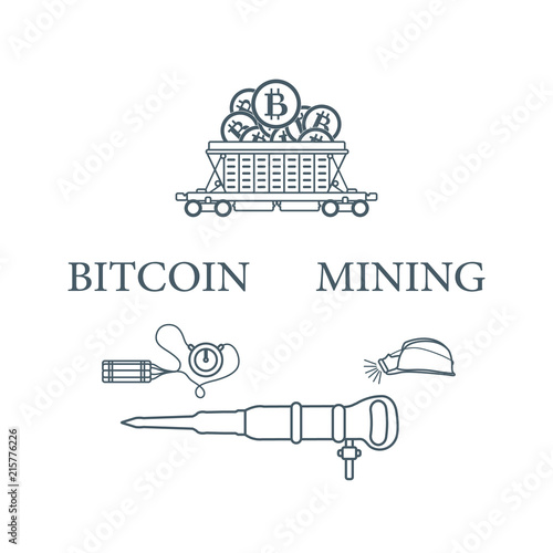 Railway car, bitcoin, dynamite, jackhammer, helmet