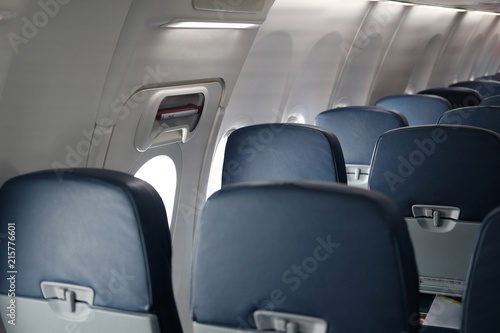 empty passenger seat inside airplane. chair in aircraft