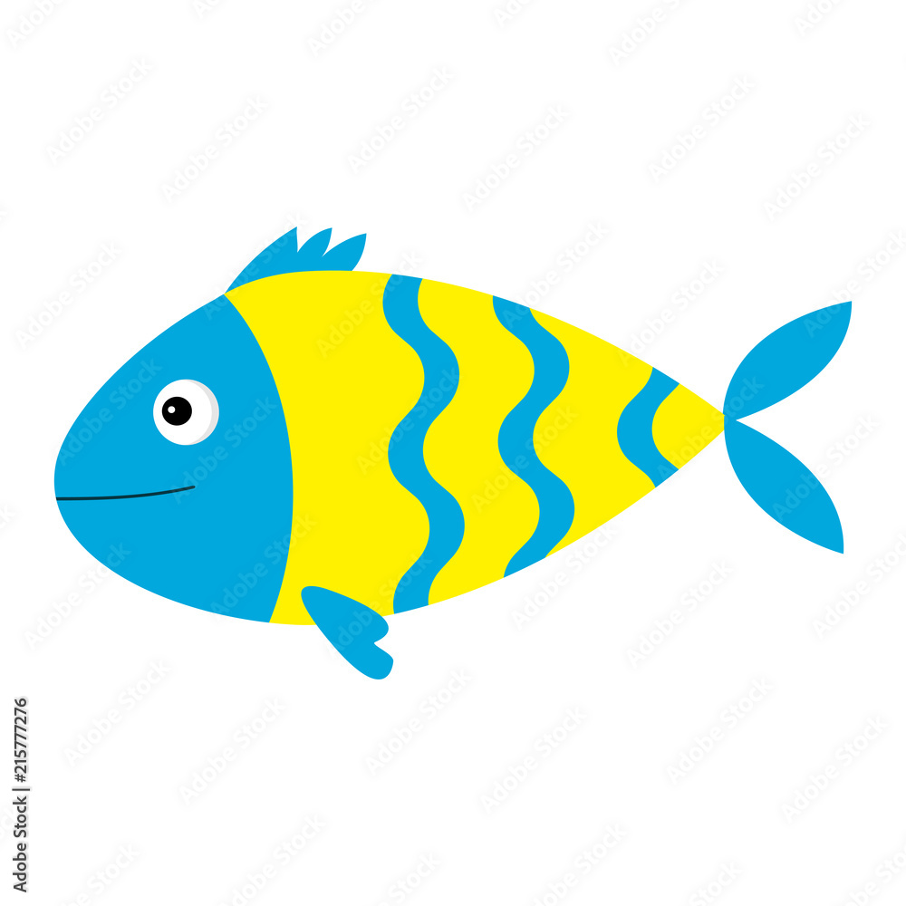 Cute cartoon fish icon set. Isolated. Baby kids collection. Colorful blue  yellow aquarium animal. White background. Flat design Stock Vector | Adobe  Stock