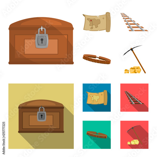 Treasure map, chest, rails, patrol.Wild west set collection icons in cartoon,flat style vector symbol stock illustration web.