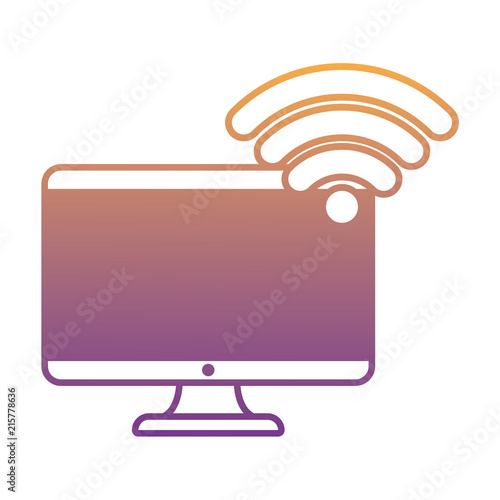 computer with wifi symbol over white background, vector illustration