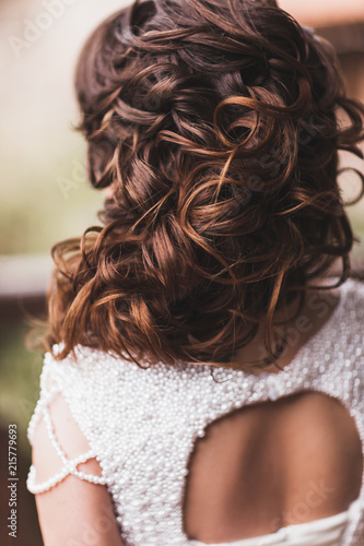 Bride s hair detail with curls close-up