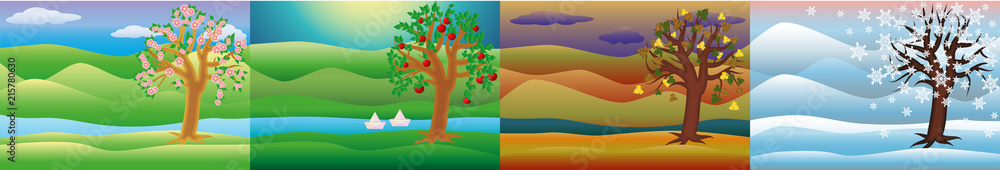 Four seasons banner, vector illustration