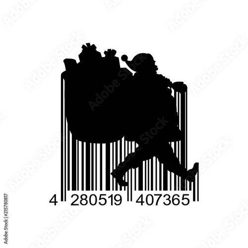Icono plano codigo de barras Papa Noel en color negro