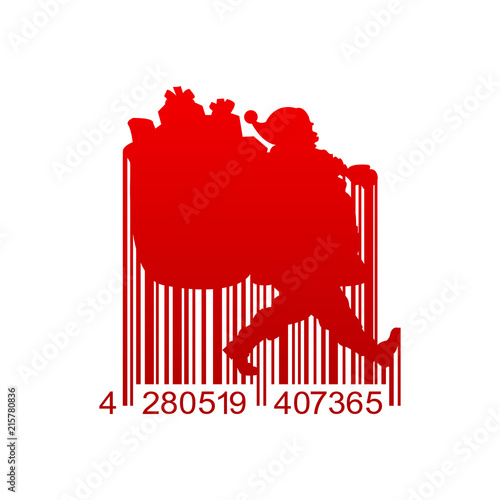 Icono plano codigo de barras Papa Noel en color rojo