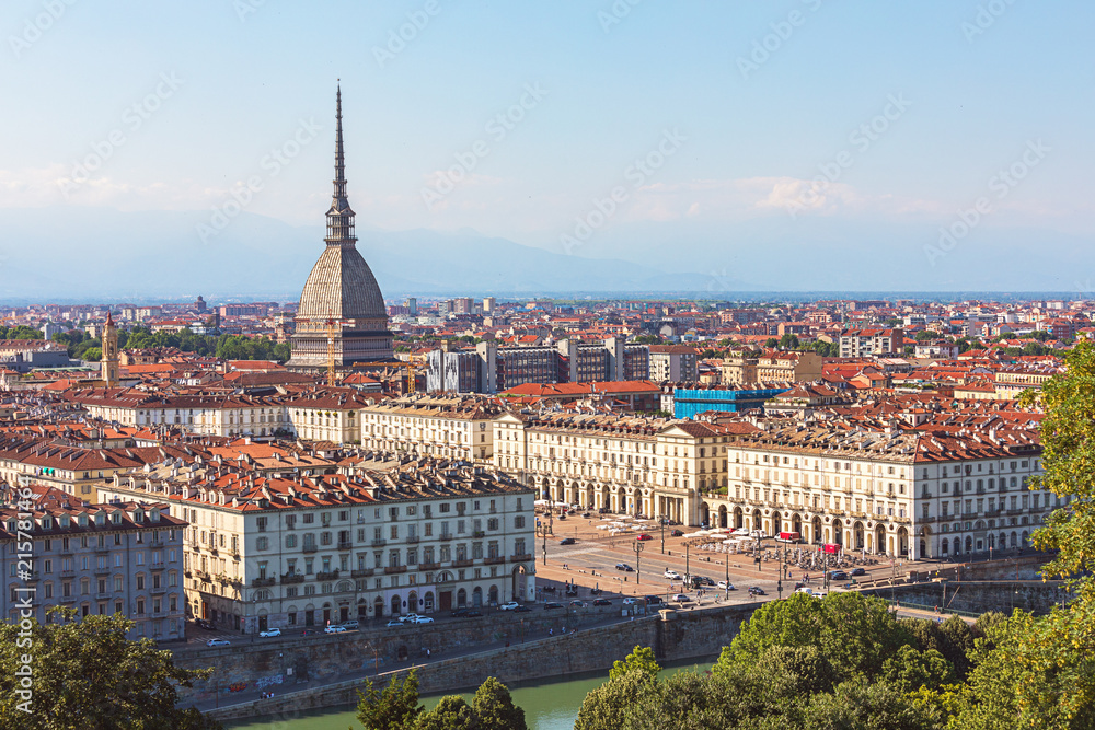 View of Torino (Turin, Italy) city center with landmark of Mole ...