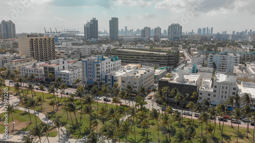 Panoramic aerial view of Miami Beach coastline and skyline  Florida