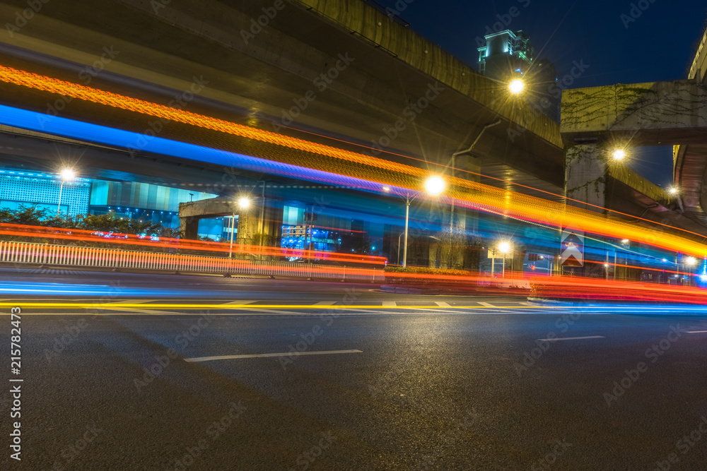 the light trails on the modern building background.
