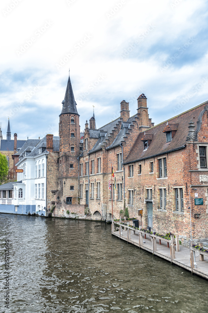 Bruges city buildings along the canal, Belgium