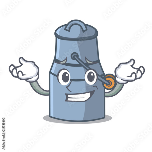 Grinning milk can character cartoon