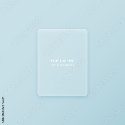 Translucent vertical vector matte glass shape. Geometric abstract transparent plastic rectangle material flat design element on colorful minimalistic background.
