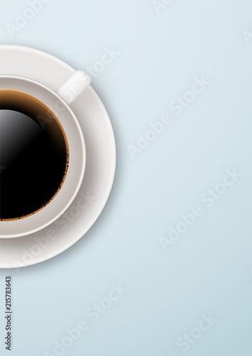 Clean vector poster design with cup of fresh coffee with copy space