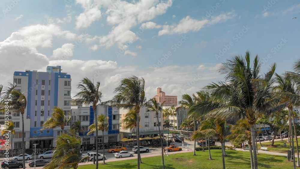Skyline of Miami Beach from drone on a beautiful sunny day
