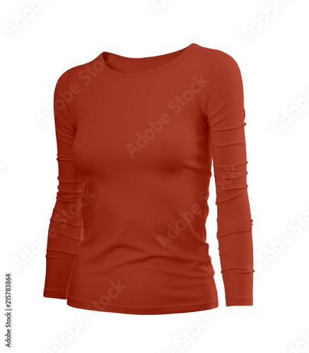 Slim female shirt in red with long sleeves isolated on white background (model 4)