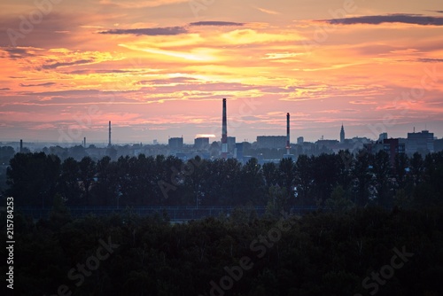 Sunset over industrial zone in Gliwice