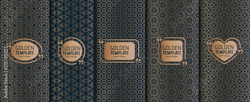 Set of golden luxury templates. Abstract geometric background. Vector illustration.