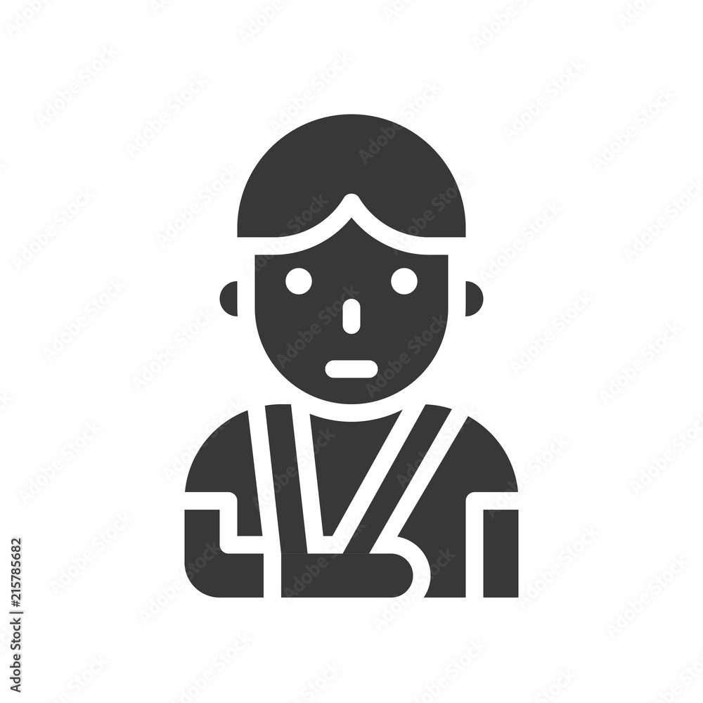 broken arm or injured patient with arm sling, healthcare and medical related solid icon