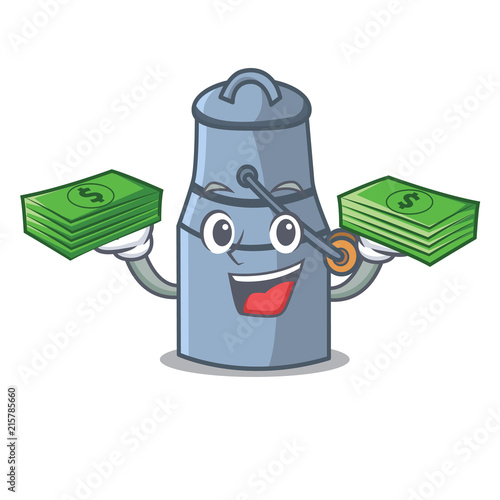 With money milk can mascot cartoon