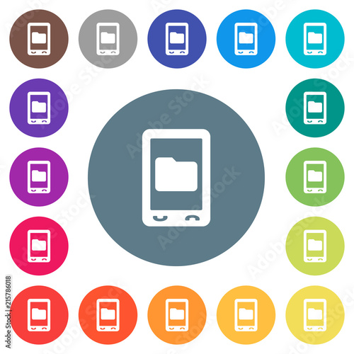 Mobile data storage flat white icons on round color backgrounds