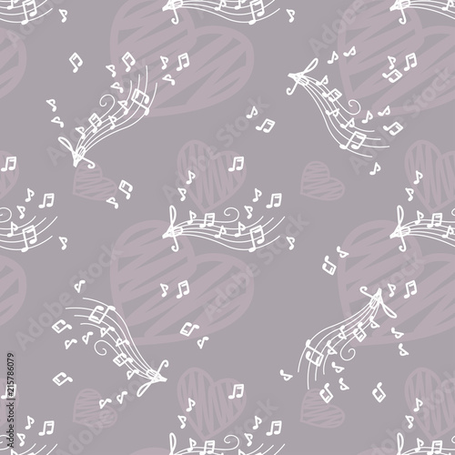 Cute seamless pattern with notes and music symbols