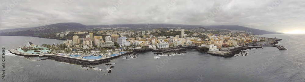 Garachico pools and skyline. Aerial view of Tenerife