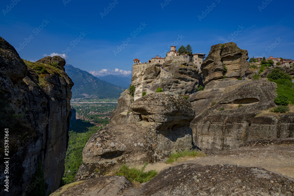 Meteora Beautiful Stone shapes and Mountains with Monastery on them in Greece