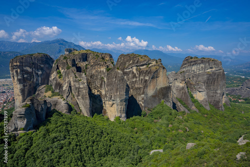 Meteora Beautiful Stone shapes and Mountains with Monastery on them in Greece © Peto