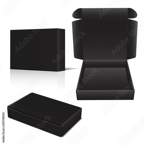 Set of Vector Black Cardboard Box. Package for Software, electronic device and other products