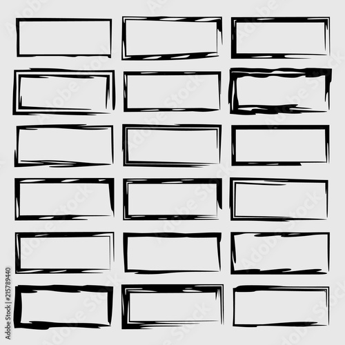 Set of black rectangle empy grunge frames.  Vector illustration.